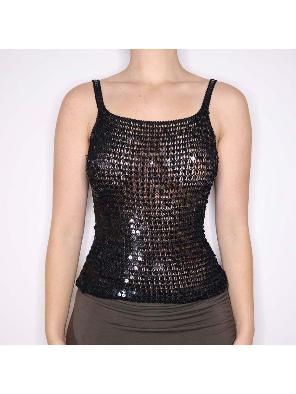 Y2K Black Sequin Crochet Tank Top (M)